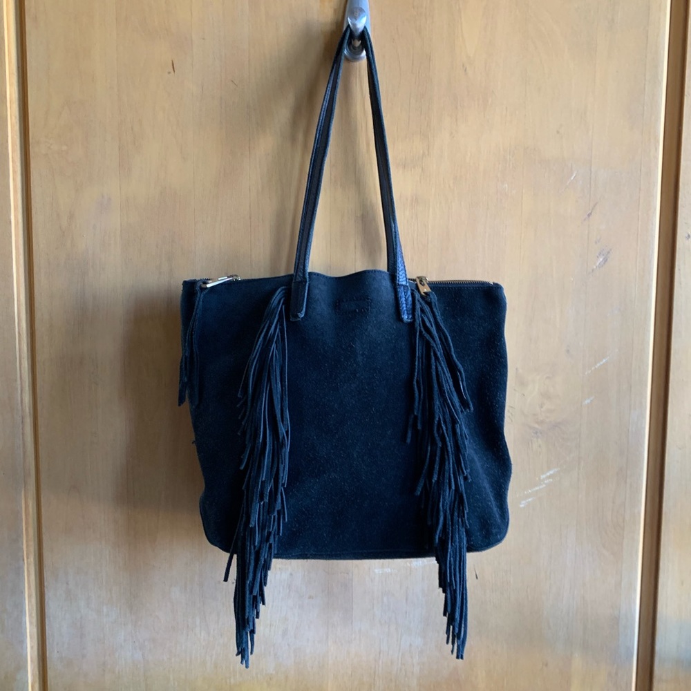 Linea Pelle Black Stevie Fringe Suede Tote